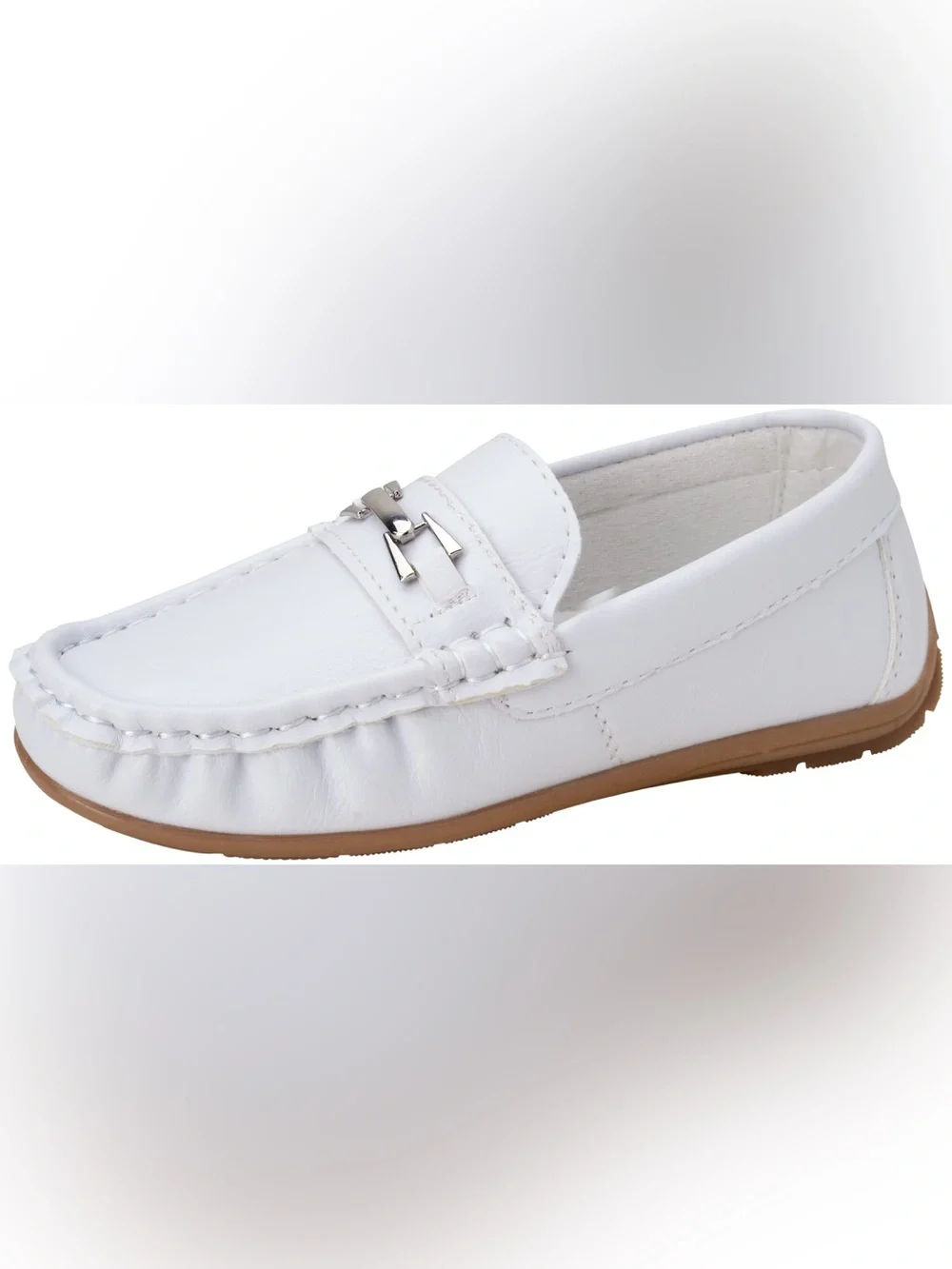 White Leather Loafer with Silver Accent